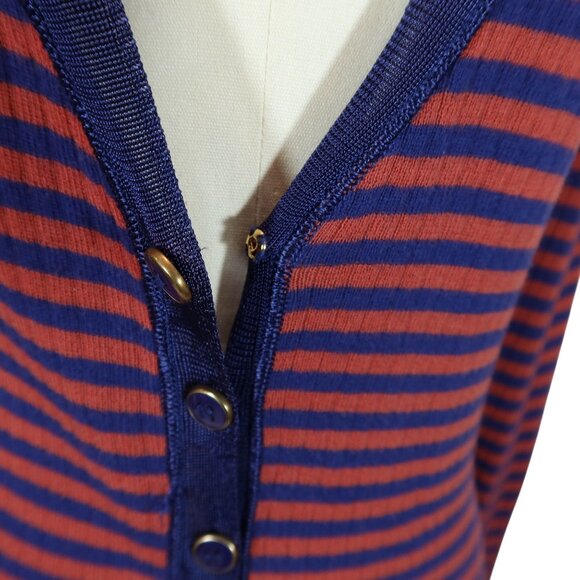 MARC JACOBS Y2K Ribbed Striped Fitted Cardigan Sweater Size S Cotton Red Navy - Picture 6 of 8